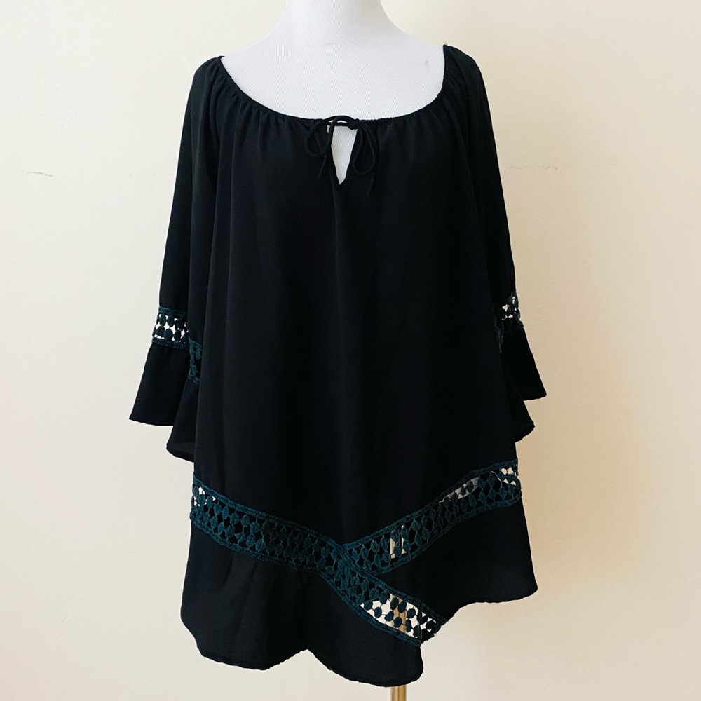 BLACK POPOVER TOP BLOUSE XL BOHO BOHEMIAN WITCHY BELL SLEEVES WHIMSIGOTH